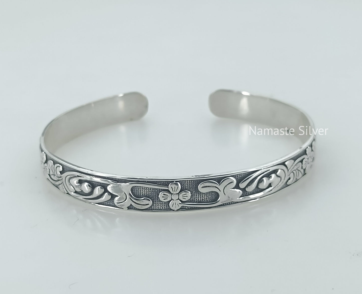 Floral Cuff Bracelet, 925 Sterling Silver Cuff Bangle, Handmade Adjustable Cuff Bracelet Jewelry, Gift for Her Birthday Anniversary Wedding