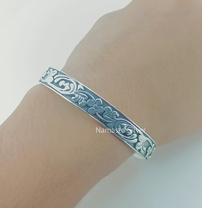 Floral Cuff Bracelet, 925 Sterling Silver Cuff Bangle, Handmade Adjustable Cuff Bracelet Jewelry, Gift for Her Birthday Anniversary Wedding