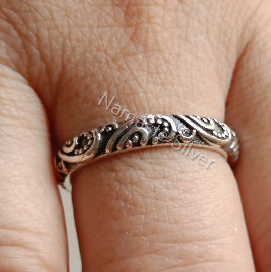 Floral Ring Band, 925 Sterling Silver Promise Ring for Women, Handmade Boho Flower Wedding Ring Band, Bridesmaid Gift Jewelry, Gift for her
