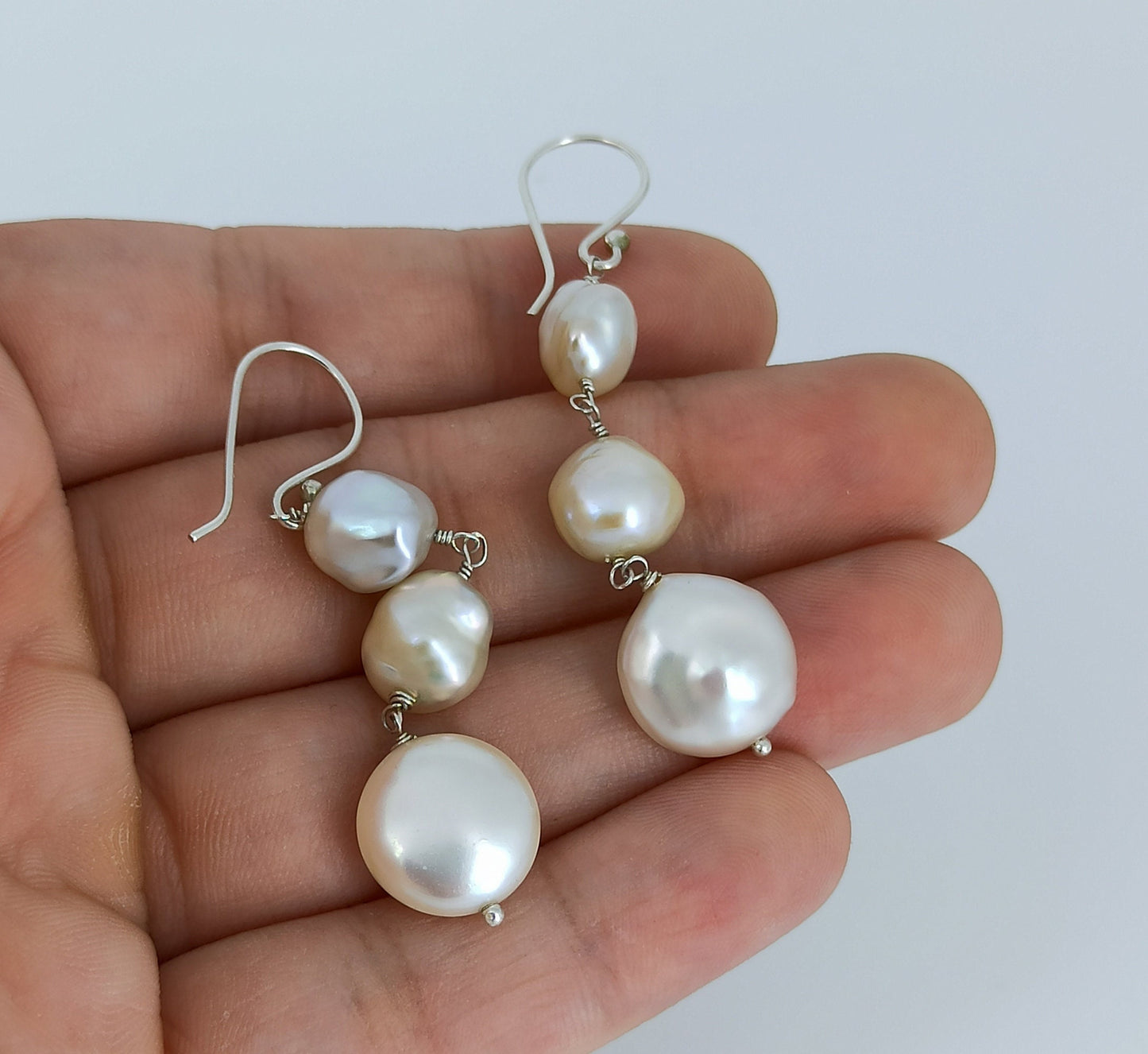 Freshwater Pearl 925 Sterling Silver Handmade Dangle Earrings for Women, Pearls Earrings, Boho Earrings, Gift for her, Handmade Earrings
