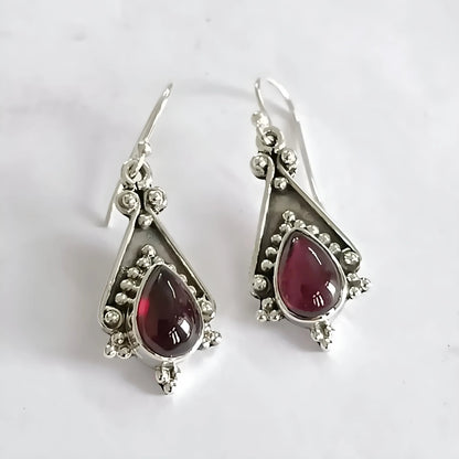 Garnet Dangle Earrings, 925 Sterling Silver Handmade Earrings, Natural Garnet Pear Shape Jewelry, January Birthstone, Gift for Her Birthday