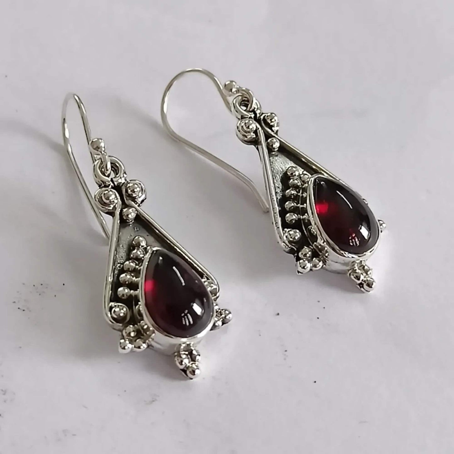 Garnet Dangle Earrings, 925 Sterling Silver Handmade Earrings, Natural Garnet Pear Shape Jewelry, January Birthstone, Gift for Her Birthday