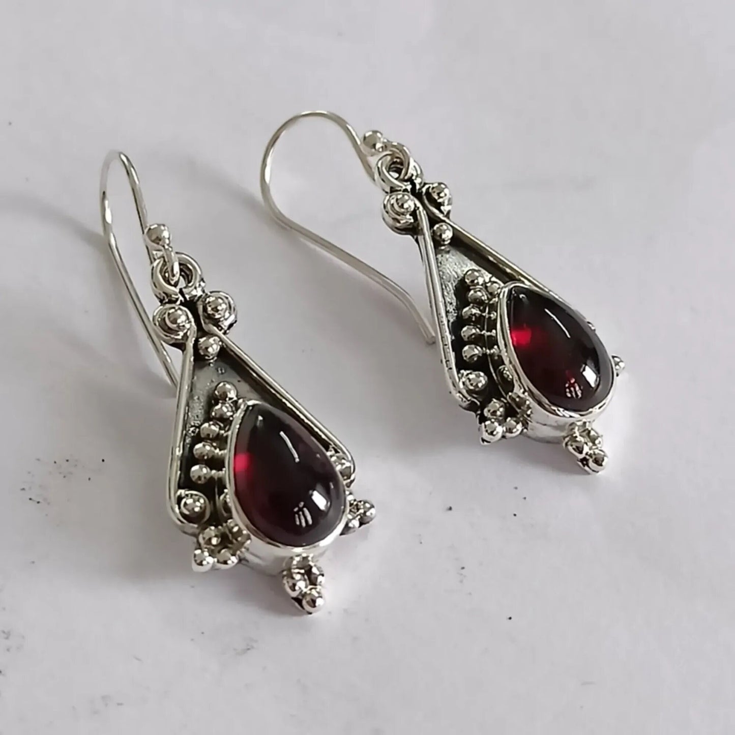 Garnet Dangle Earrings, 925 Sterling Silver Handmade Earrings, Natural Garnet Pear Shape Jewelry, January Birthstone, Gift for Her Birthday