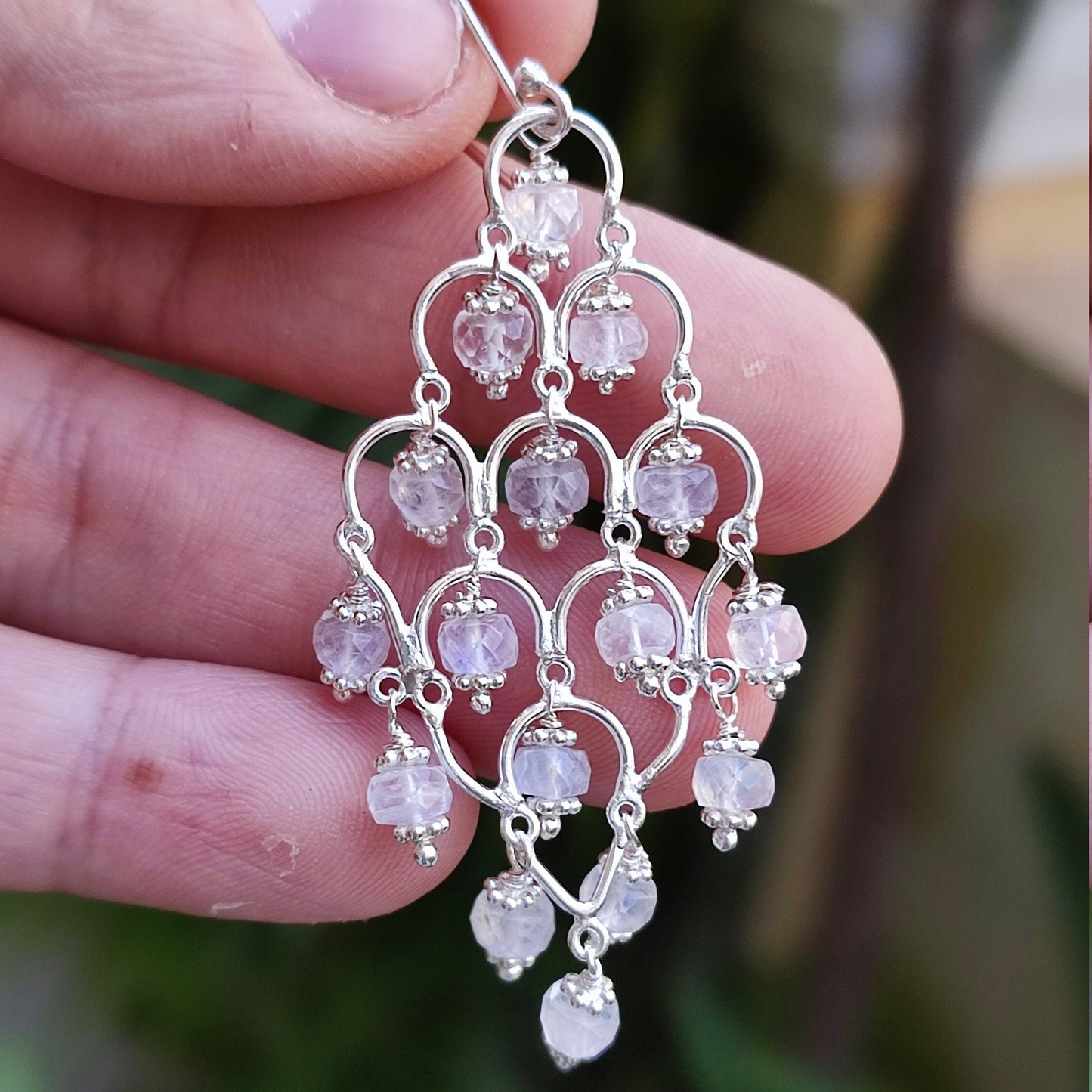 Rainbow Moonstone Earrings, Handmade Sterling Silver Dangle Earrings, Natural Moonstone Round Beads Jewelry, June Birthstone, Gift for Her