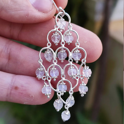 Rainbow Moonstone Earrings, Handmade Sterling Silver Dangle Earrings, Natural Moonstone Round Beads Jewelry, June Birthstone, Gift for Her