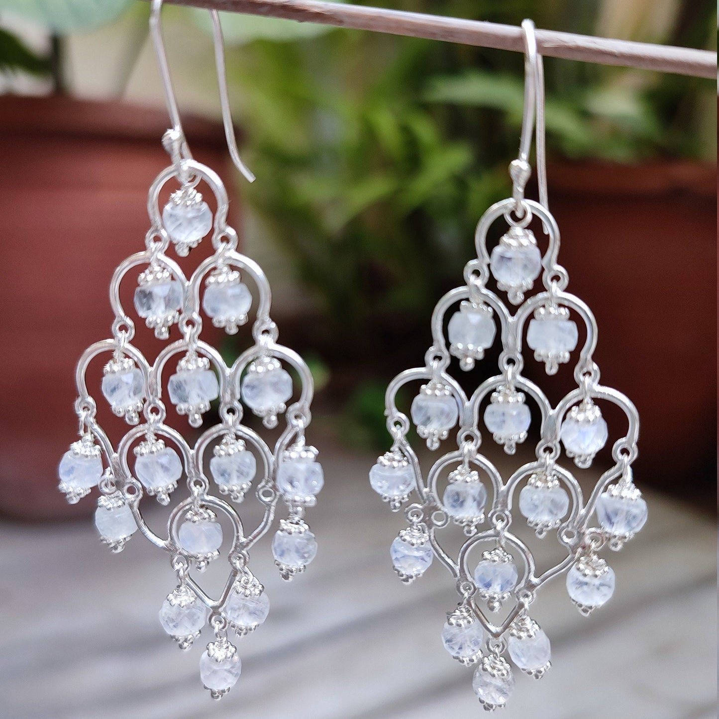 Rainbow Moonstone Earrings, Handmade Sterling Silver Dangle Earrings, Natural Moonstone Round Beads Jewelry, June Birthstone, Gift for Her