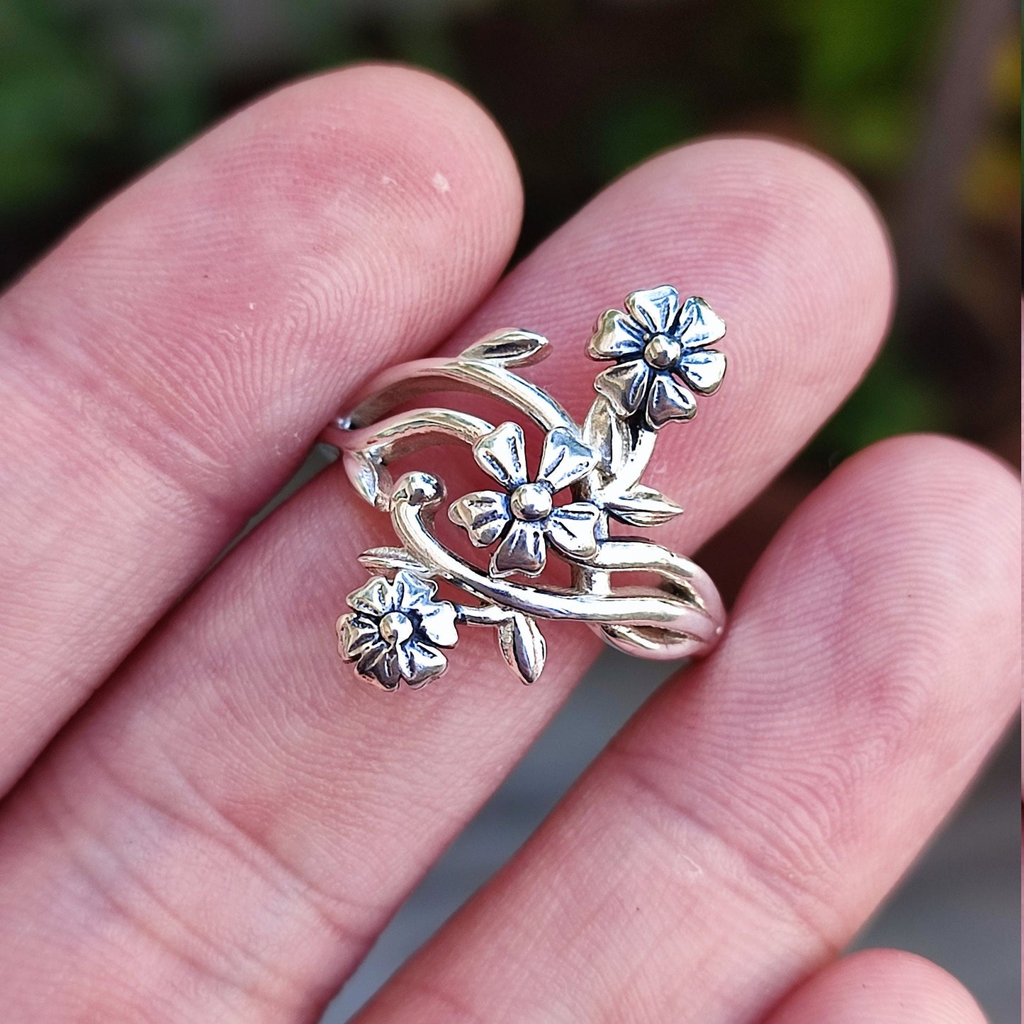 Flower Silver Ring, 925 Sterling Silver Handmade Floral Promise Ring, Flower Jewelry, Gift for Her Birthday, Anniversary, Bridesmaid Gift
