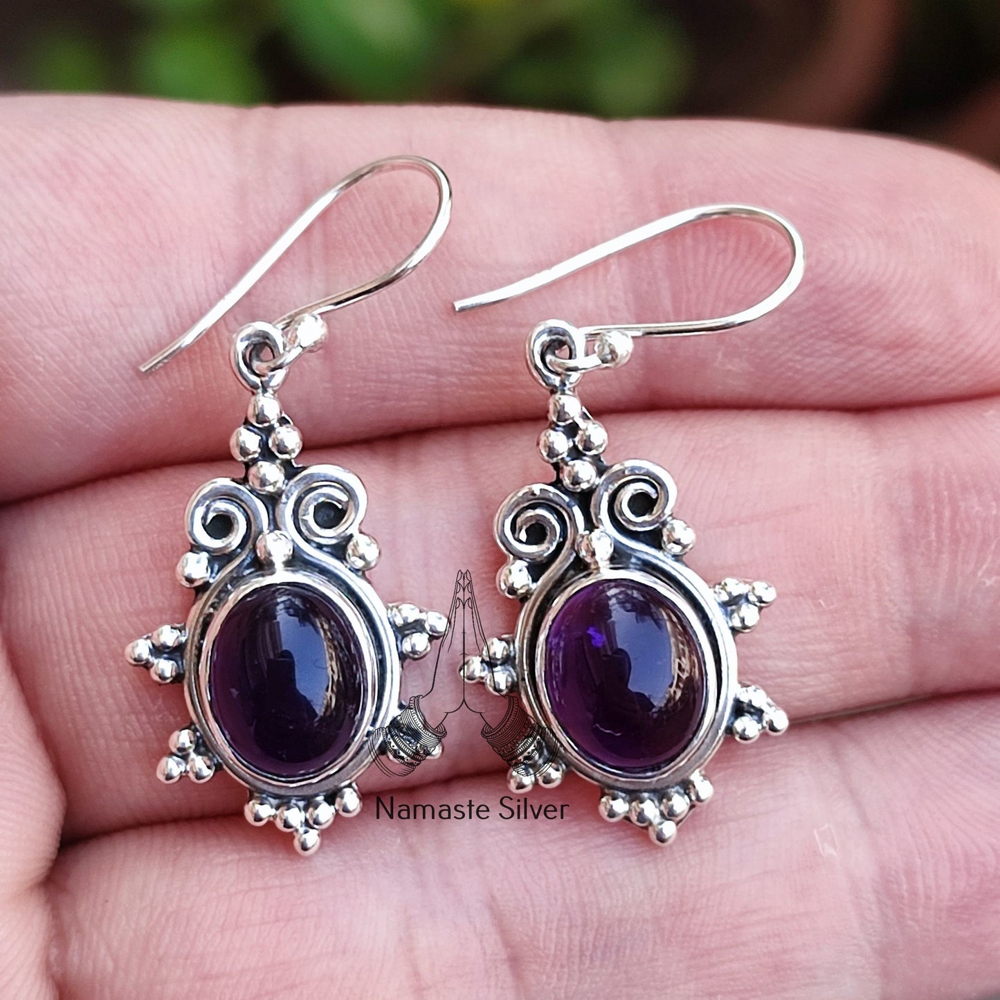 Amethyst Earrings, 925 Sterling Silver Dangle Earrings, Natural Amethyst Oval Gemstone Handmade Jewelry, February Birthstone Gift for her