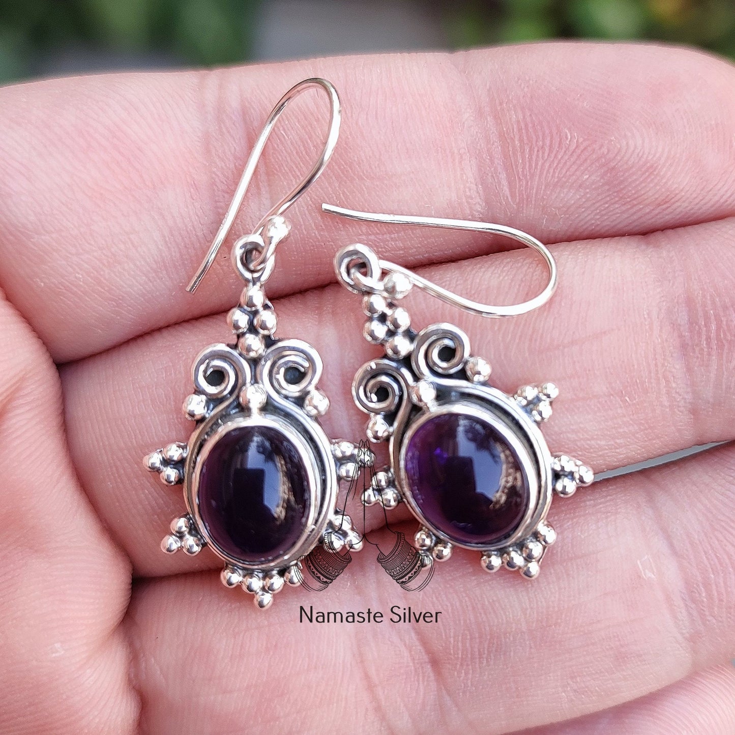 Amethyst Earrings, 925 Sterling Silver Dangle Earrings, Natural Amethyst Oval Gemstone Handmade Jewelry, February Birthstone Gift for her