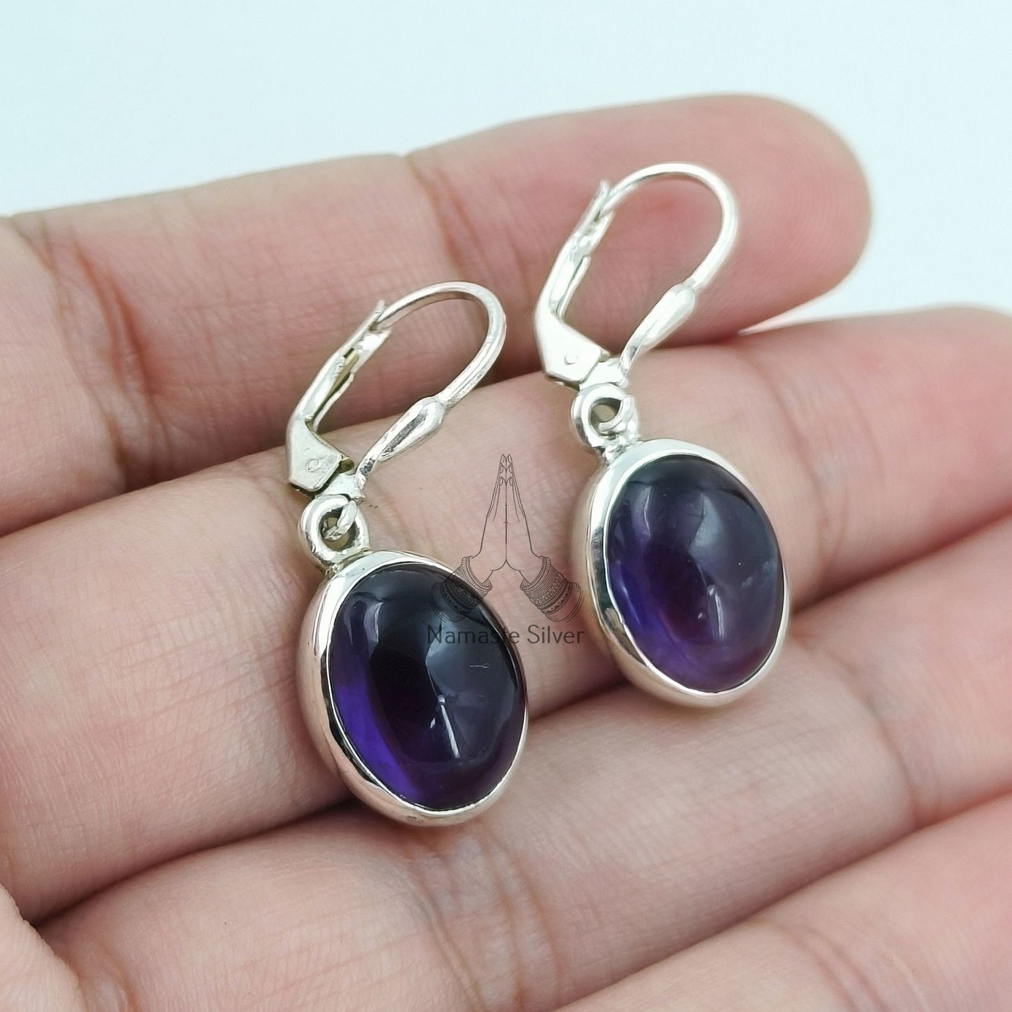 Amethyst Earrings, 925 Sterling Silver Dangle Earrings, Natural Purple Oval Gemstone Handmade Jewelry, February Birthstone, Gift for her