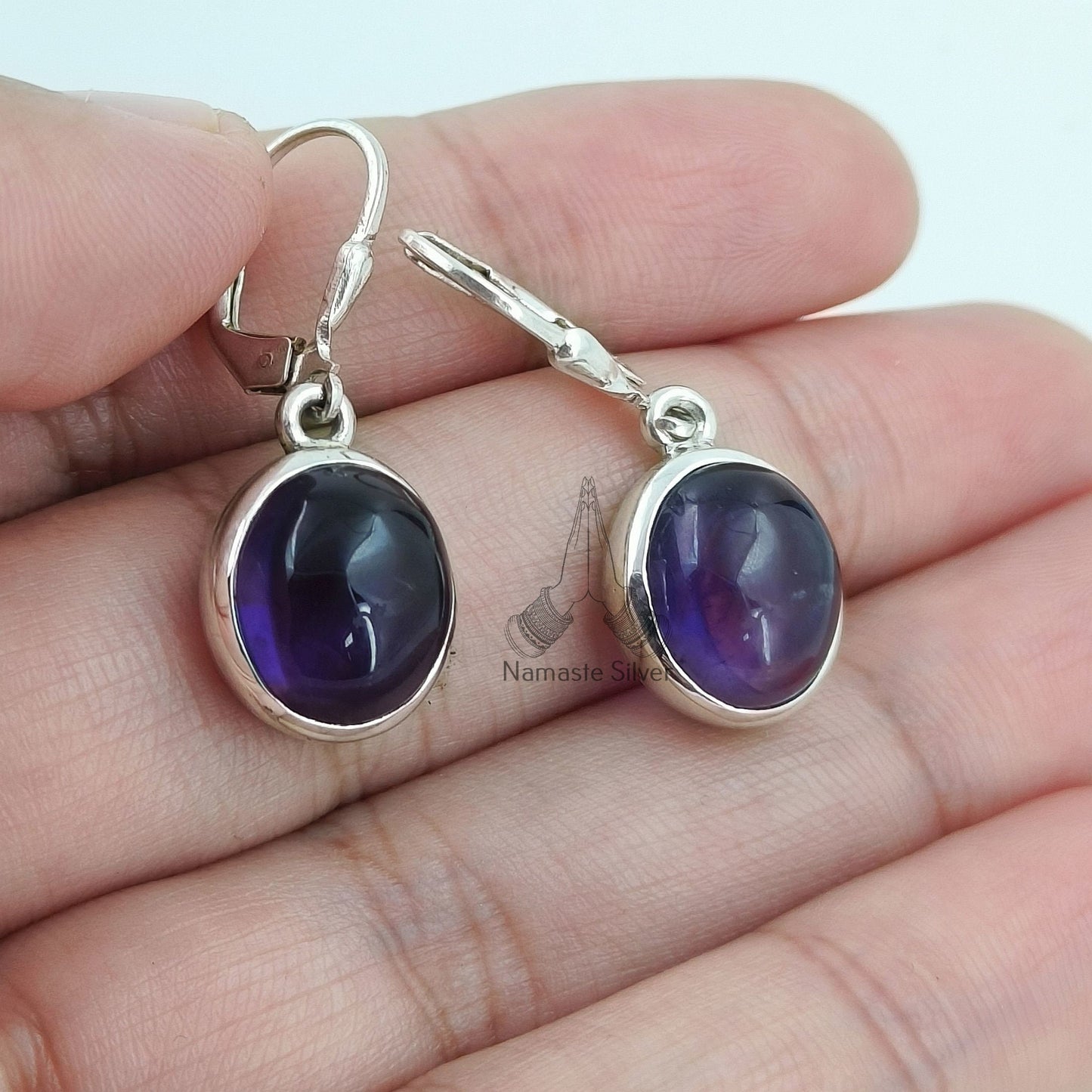 Amethyst Earrings, 925 Sterling Silver Dangle Earrings, Natural Purple Oval Gemstone Handmade Jewelry, February Birthstone, Gift for her