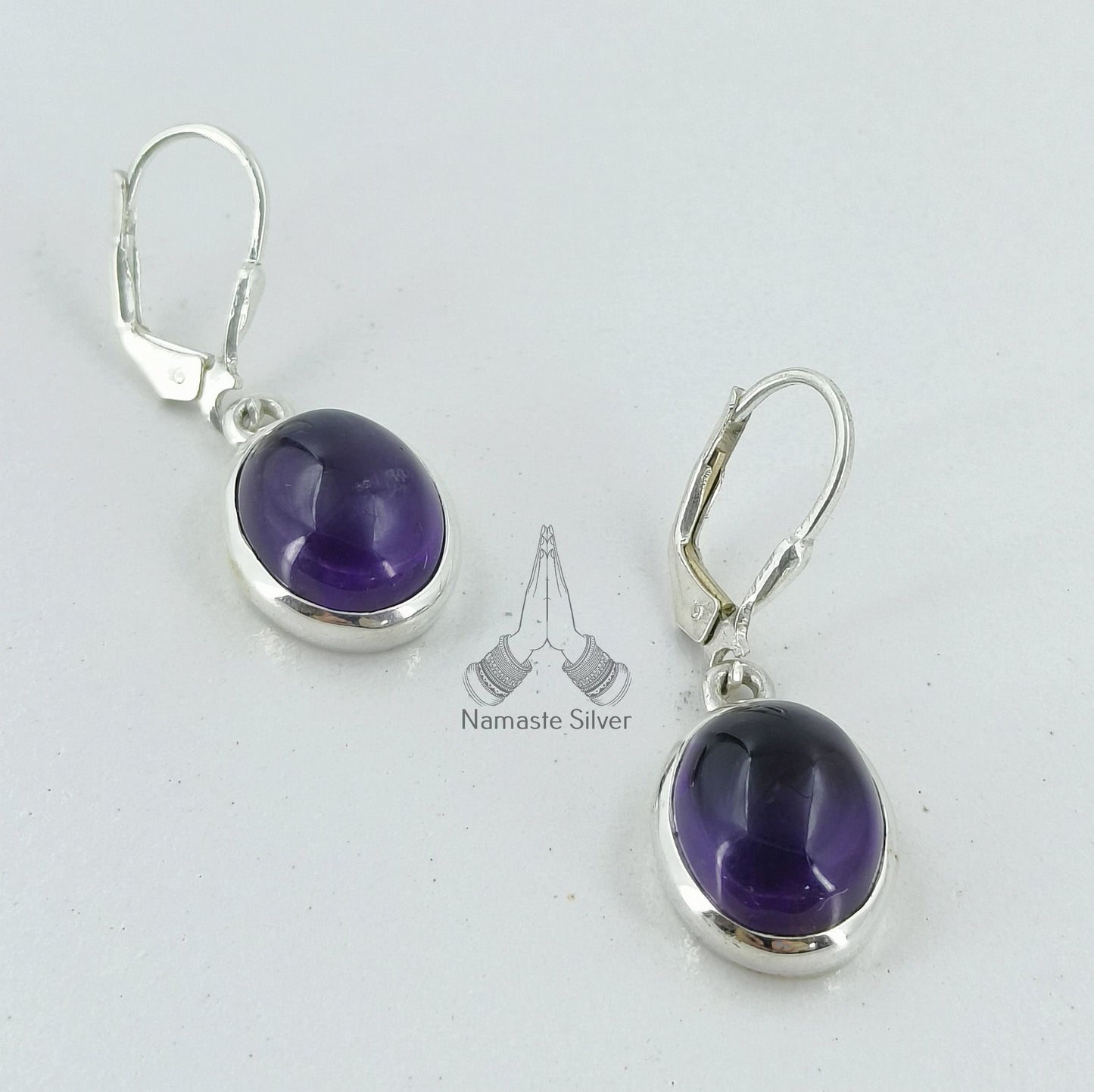 Amethyst Earrings, 925 Sterling Silver Dangle Earrings, Natural Purple Oval Gemstone Handmade Jewelry, February Birthstone, Gift for her