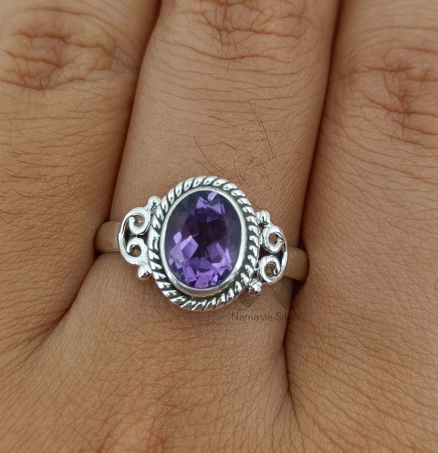 Amethyst Ring, 925 Sterling Silver Handmade Statement Promise Ring, Natural Purple Gemstone Oval Jewelry, February Birthstone, Gift for her