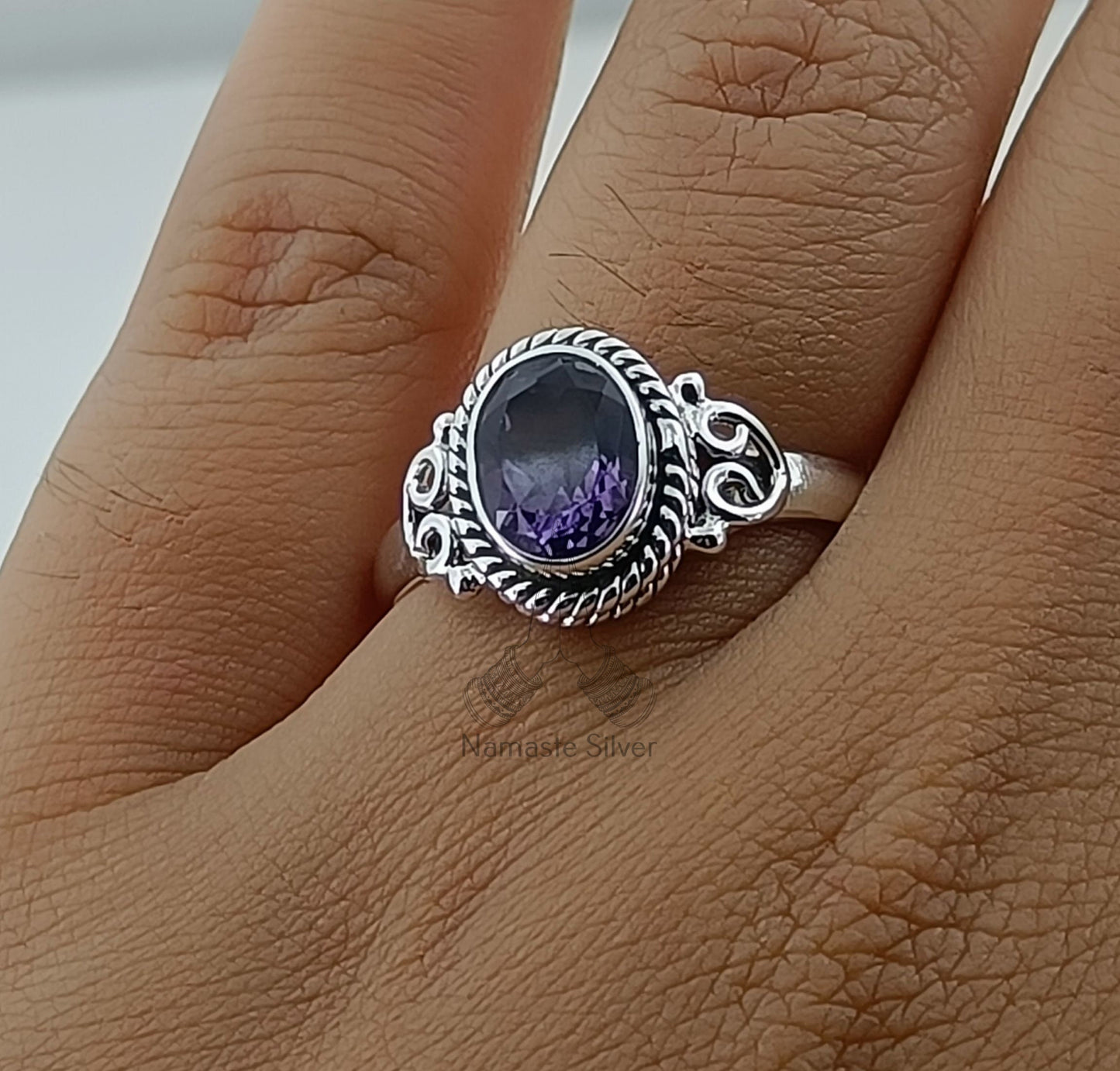 Amethyst Ring, 925 Sterling Silver Handmade Statement Promise Ring, Natural Purple Gemstone Oval Jewelry, February Birthstone, Gift for her