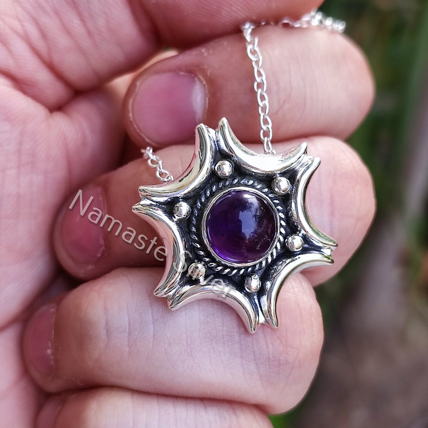 Amethyst Necklace, 925 Sterling Silver Pendant, Natural Purple Amethyst Round Gemstone Handmade Jewelry, February Birthstone, Gift for Her
