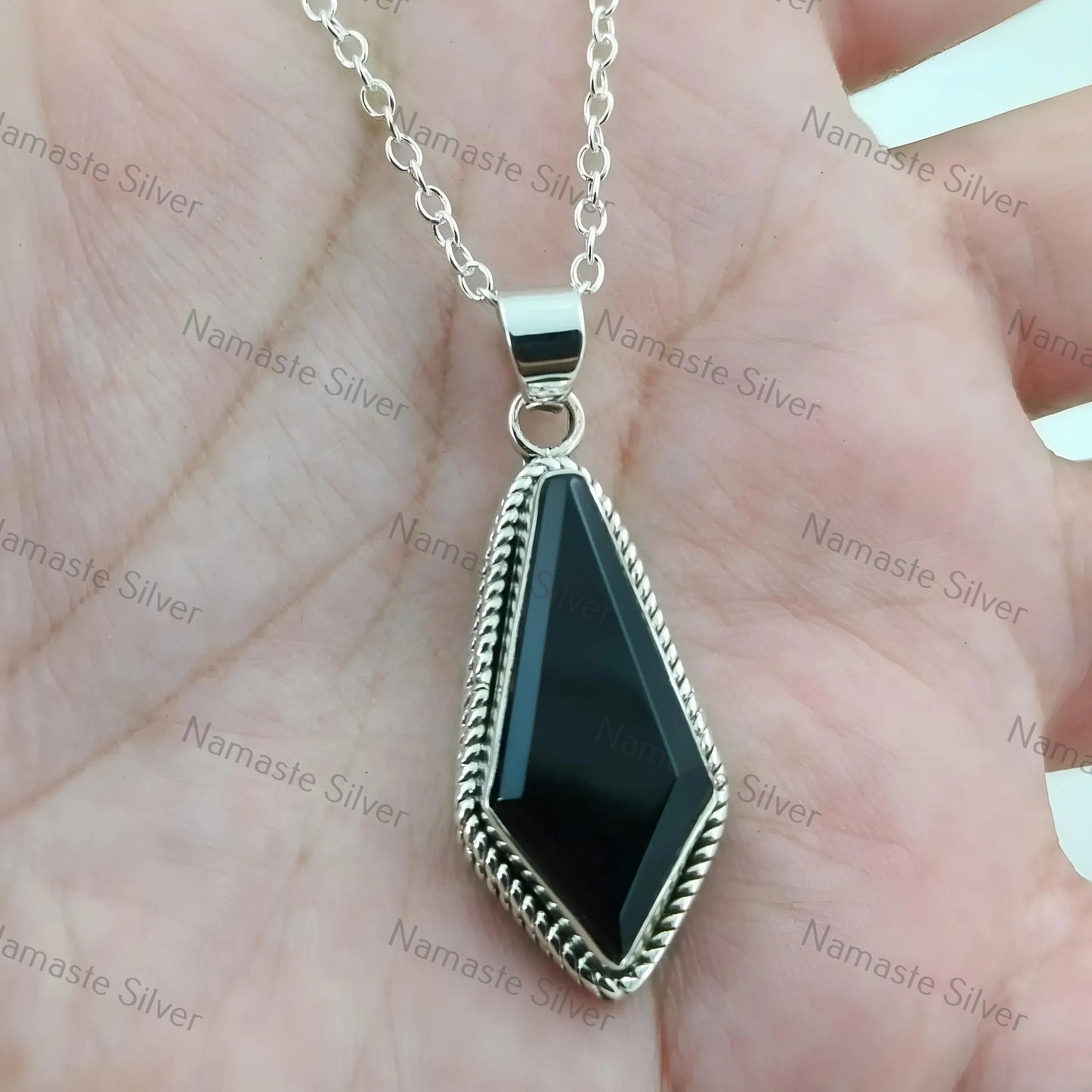 Black Onyx Coffin Necklace, 925 Sterling Silver Coffin Pendant, Natural Black Gemstone Gothic Handmade Jewelry, Boho Halloween Gift for Her