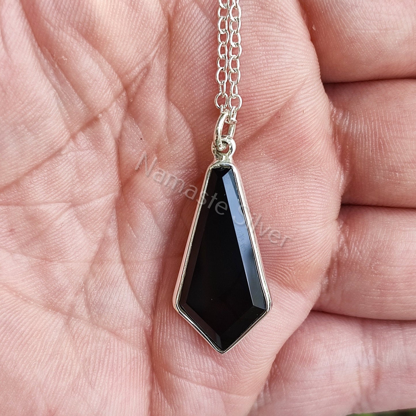 Black Onyx Coffin Necklace, 925 Sterling Silver Handmade Gothic Pendant, Natural Black Gemstone Coffin Jewelry, Halloween Witch Gift For Her
