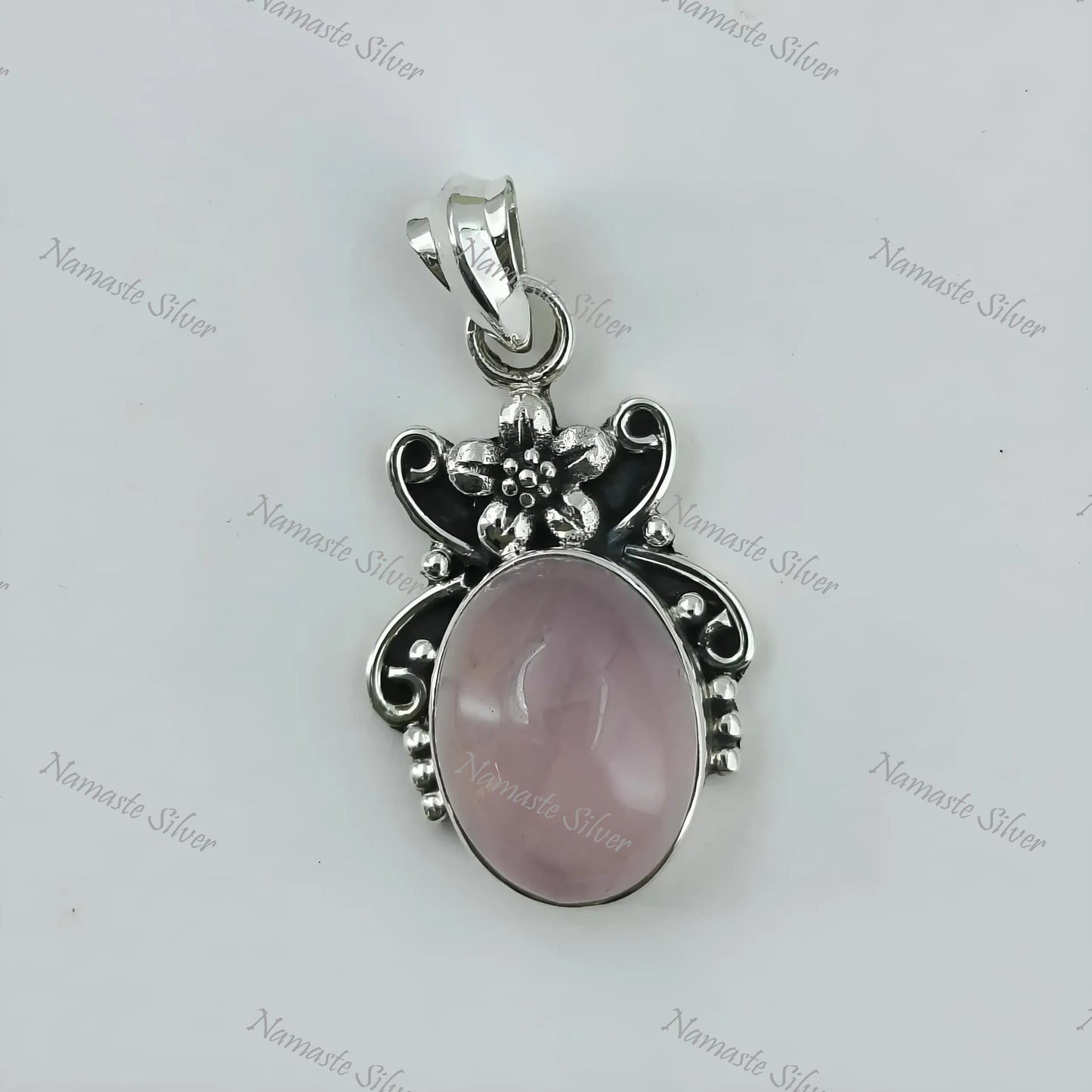 Rose Quartz Pendant, 925 Sterling Silver Handmade Locket, Natural Rose Quartz Oval Gemstone Boho Jewelry, January Birthstone, Gift For Her