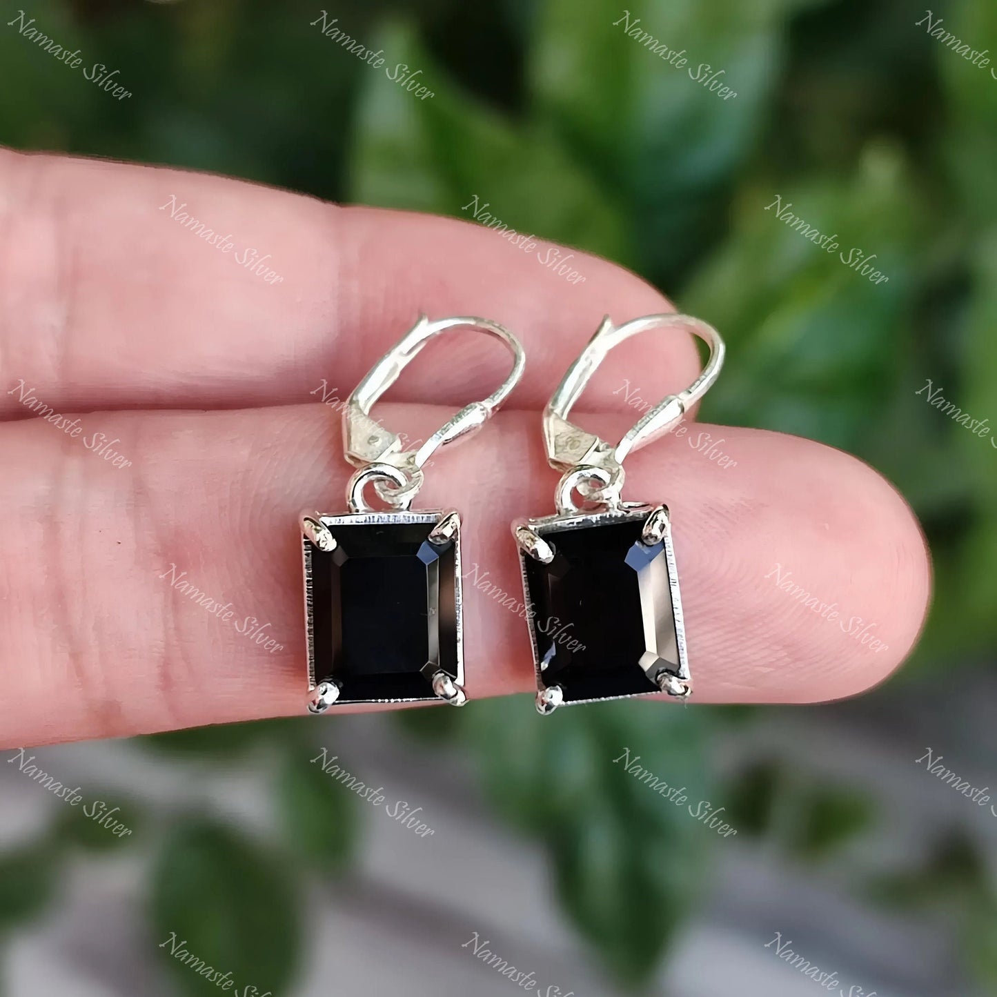 Black Onyx Earrings, 925 Sterling Silver Dangle Earrings, Natural Black Onyx Octagon Gemstone July Birthstone Jewelry, Boho Gift for Him/Her