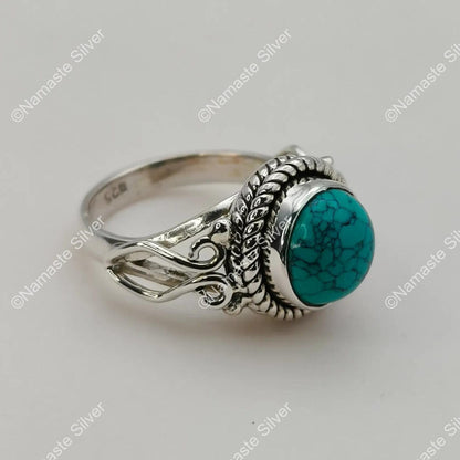 Turquoise Promise Ring, Sterling Silver Blue Gemstone Ring, Handmade Boho Jewelry, December Birthstone Gift, Natural Turquoise Ring for Her