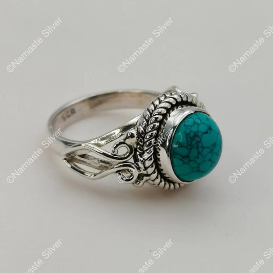 Turquoise Promise Ring, Sterling Silver Blue Gemstone Ring, Handmade Boho Jewelry, December Birthstone Gift, Natural Turquoise Ring for Her