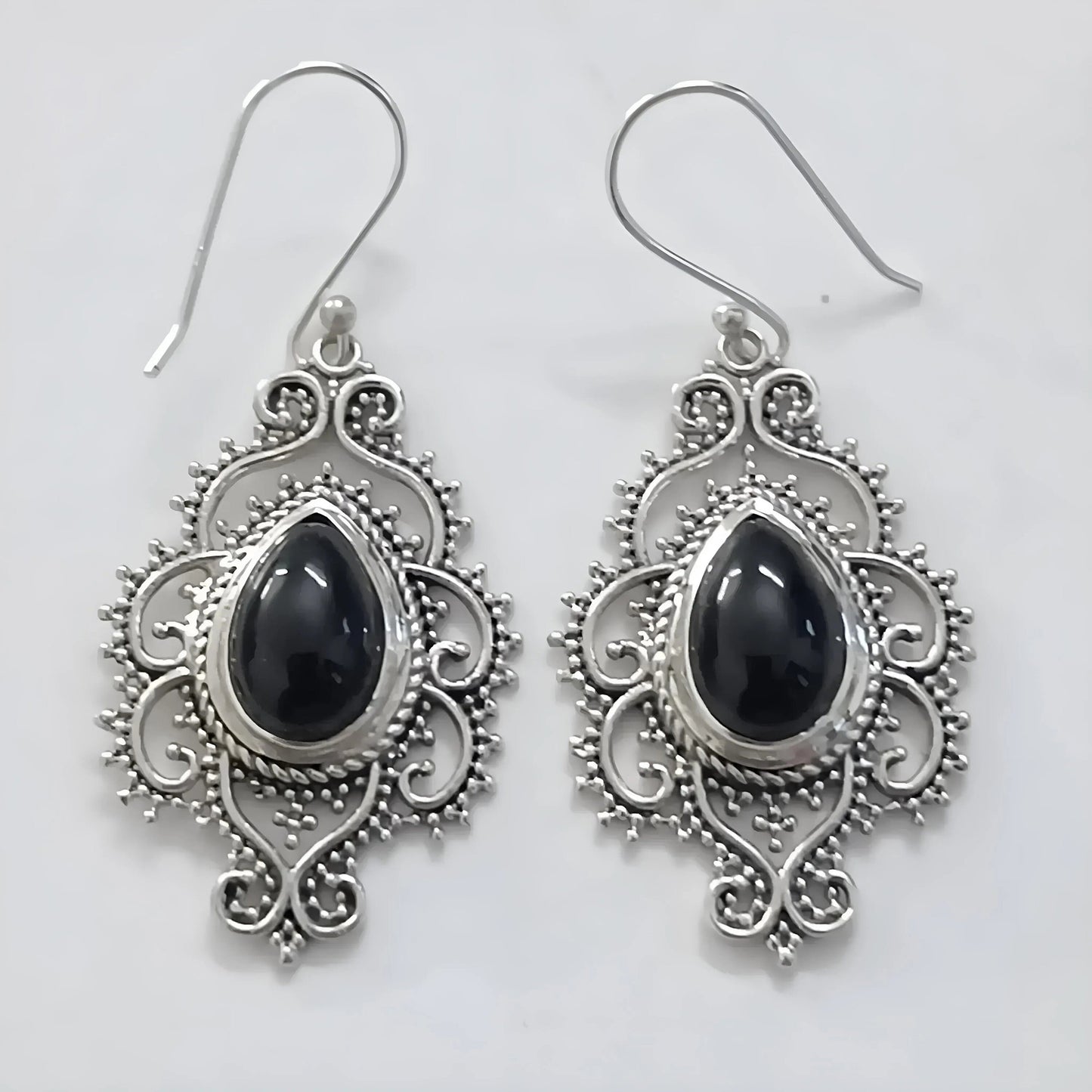 Black Onyx Earrings, 925 Sterling Silver Handmade Dangle Earrings, Natural Black Gemstone Pear Shape Jewelry, July Birthstone, Gift for Her