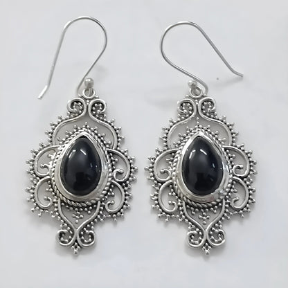 Black Onyx Earrings, 925 Sterling Silver Handmade Dangle Earrings, Natural Black Gemstone Pear Shape Jewelry, July Birthstone, Gift for Her