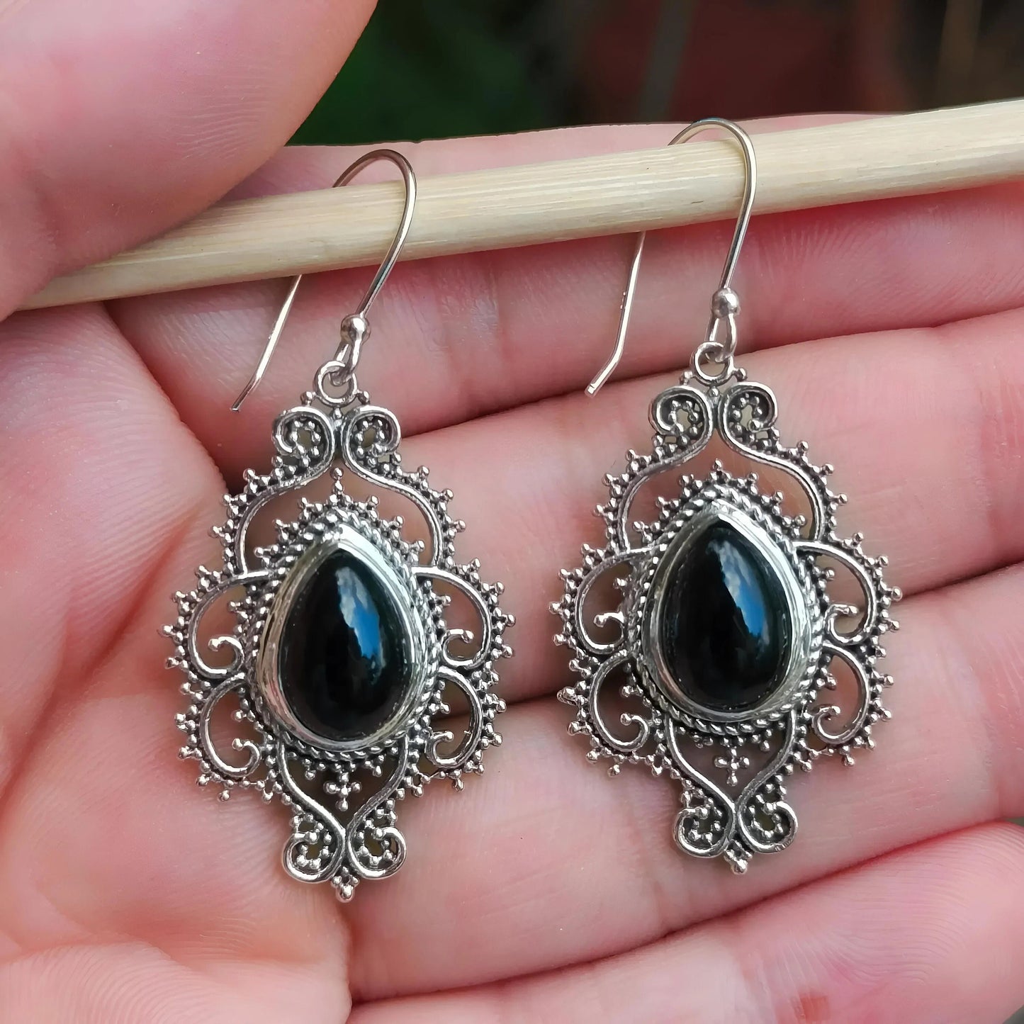 Black Onyx Earrings, 925 Sterling Silver Handmade Dangle Earrings, Natural Black Gemstone Pear Shape Jewelry, July Birthstone, Gift for Her