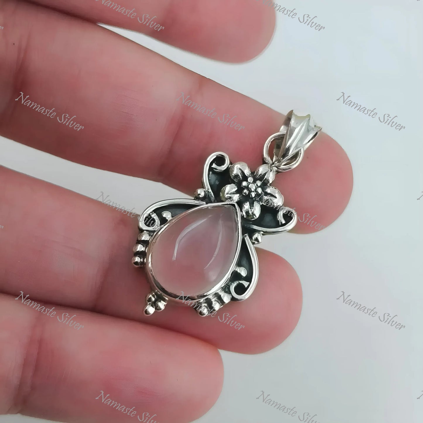 Rose Quartz Pendant, 925 Sterling Silver Handmade Locket, Natural Rose Quartz Pear Shape Gemstone Jewelry, January Birthstone, Gift For Her