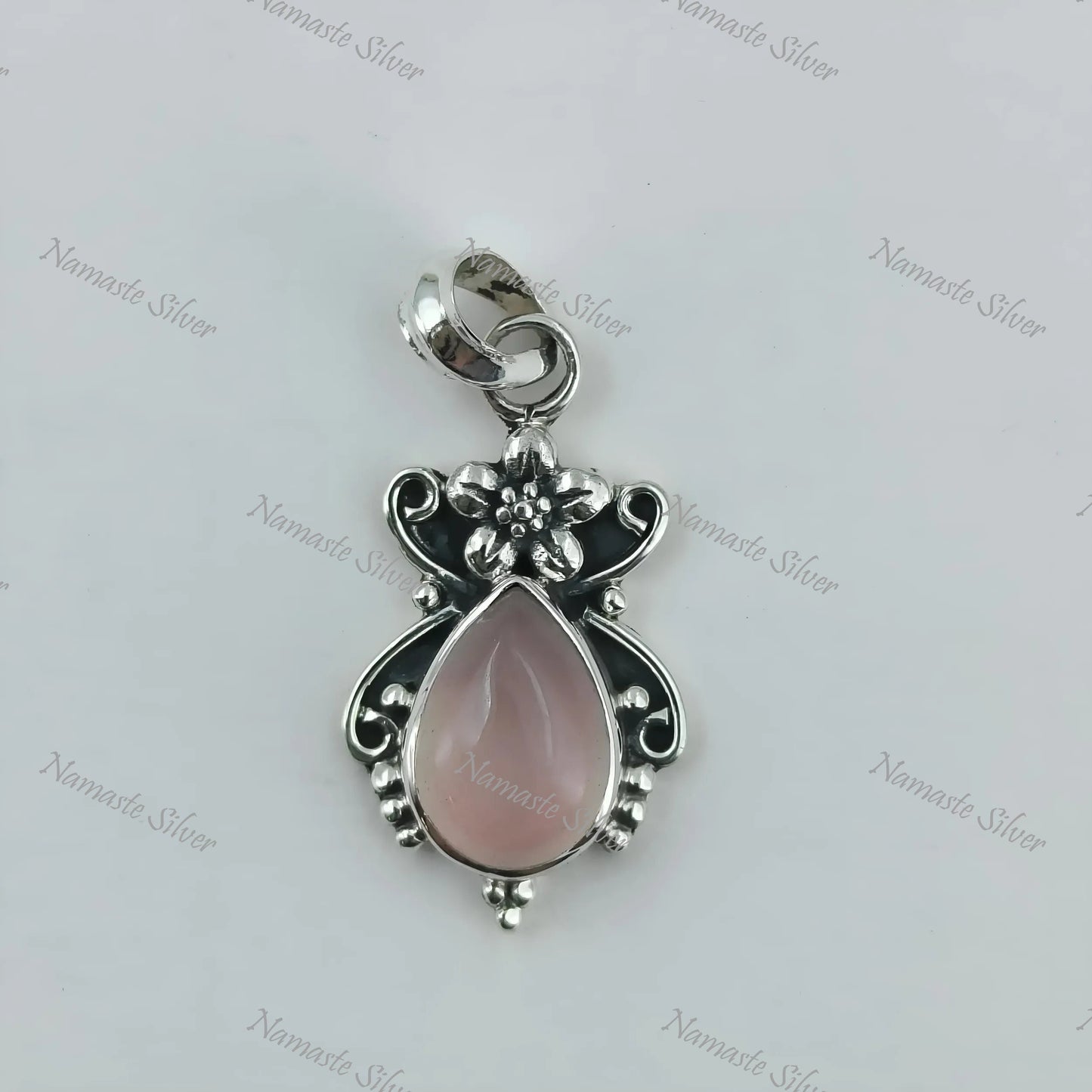 Rose Quartz Pendant, 925 Sterling Silver Handmade Locket, Natural Rose Quartz Pear Shape Gemstone Jewelry, January Birthstone, Gift For Her