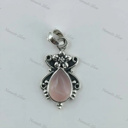 Rose Quartz Pendant, 925 Sterling Silver Handmade Locket, Natural Rose Quartz Pear Shape Gemstone Jewelry, January Birthstone, Gift For Her
