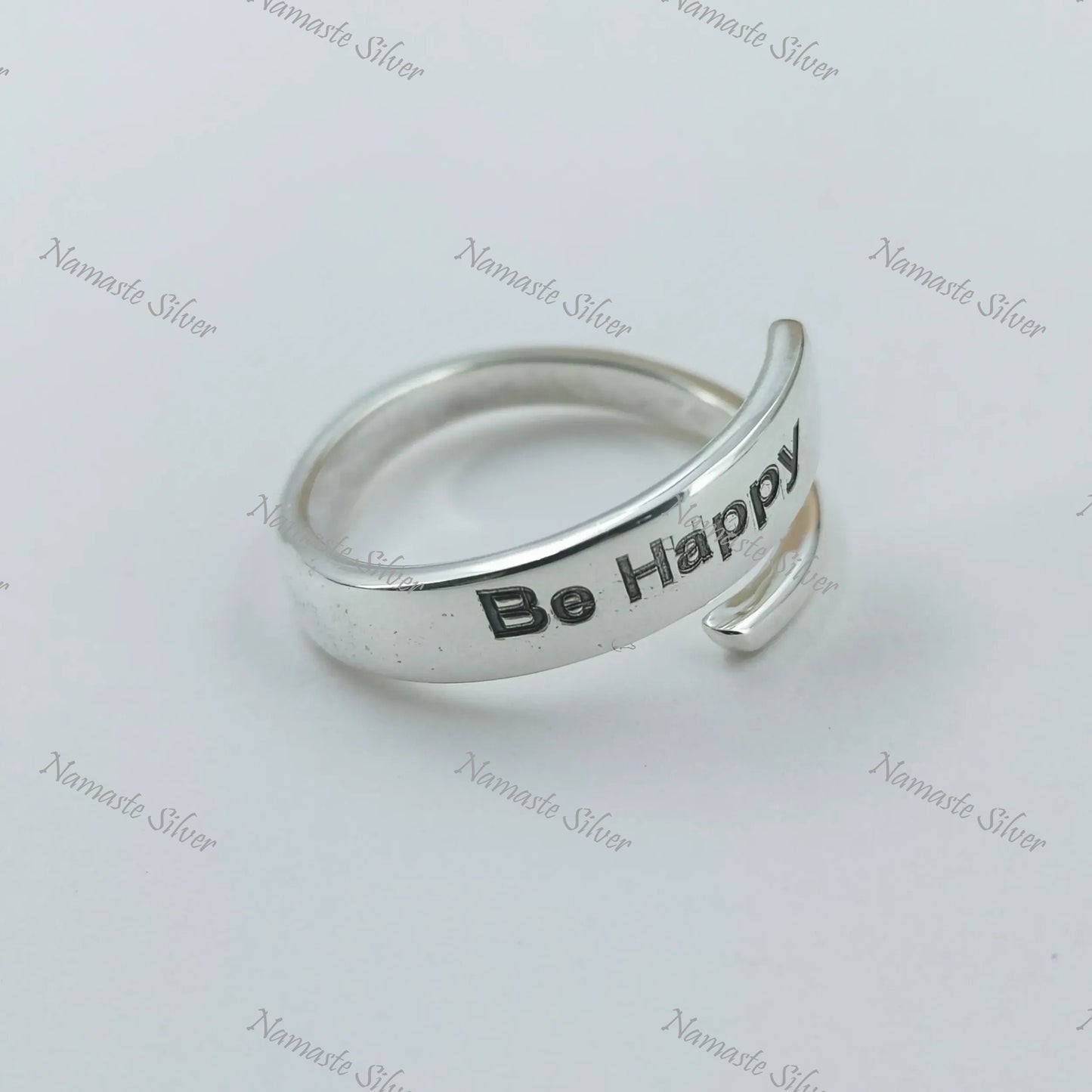 Be Happy Ring, 925 Sterling Silver Adjustable Promise Ring, Inspirational Motivational Quote Handmade Jewelry, Personalized Gift for Him Her