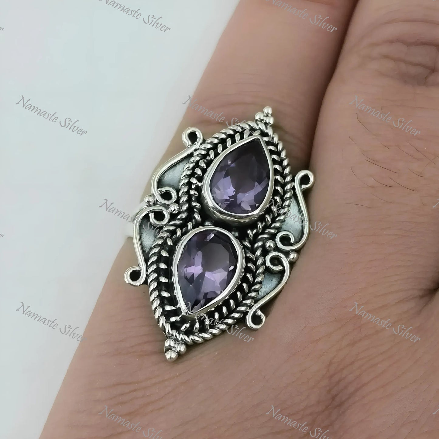 Amethyst Ring, 925 Sterling Silver Promise Ring, Natural Amethyst Pear Shape Gemstone Handmade Jewelry, February Birthstone, Gift For Her