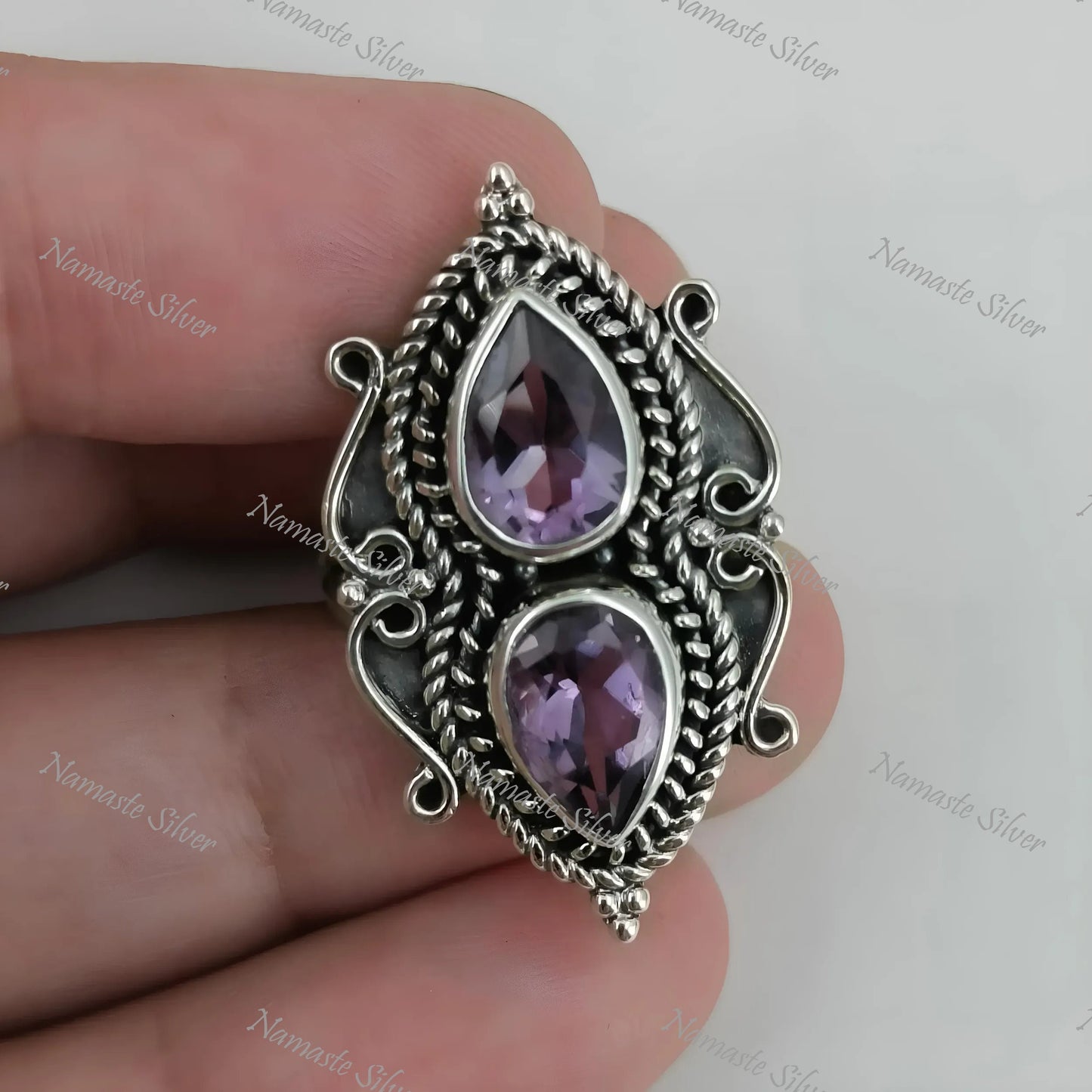Amethyst Ring, 925 Sterling Silver Promise Ring, Natural Amethyst Pear Shape Gemstone Handmade Jewelry, February Birthstone, Gift For Her