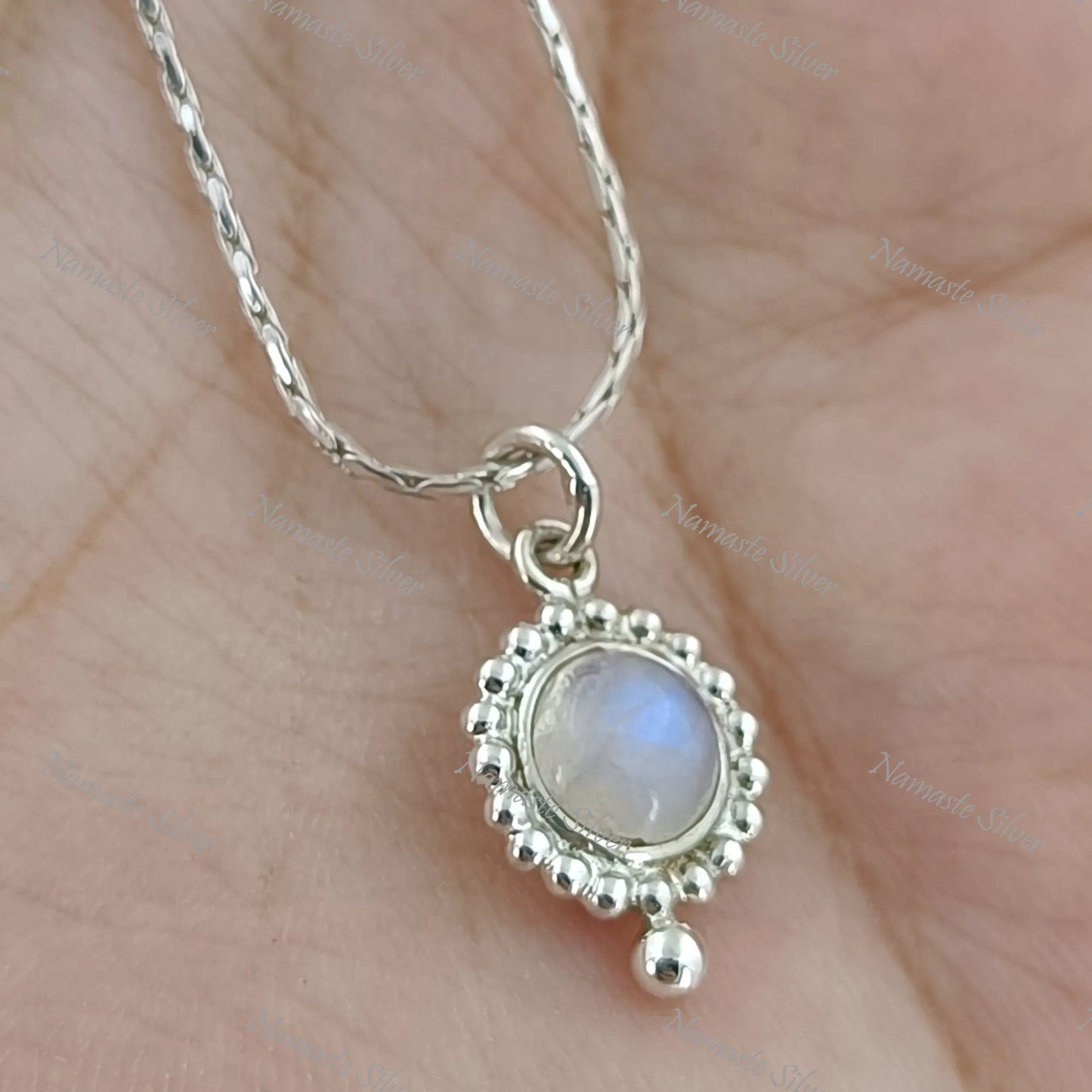 Moonstone Necklace, 925 Sterling Silver Pendant, Natural Rainbow Moonstone Round Gemstone Handmade Jewelry, June Birthstone, Gift For Her