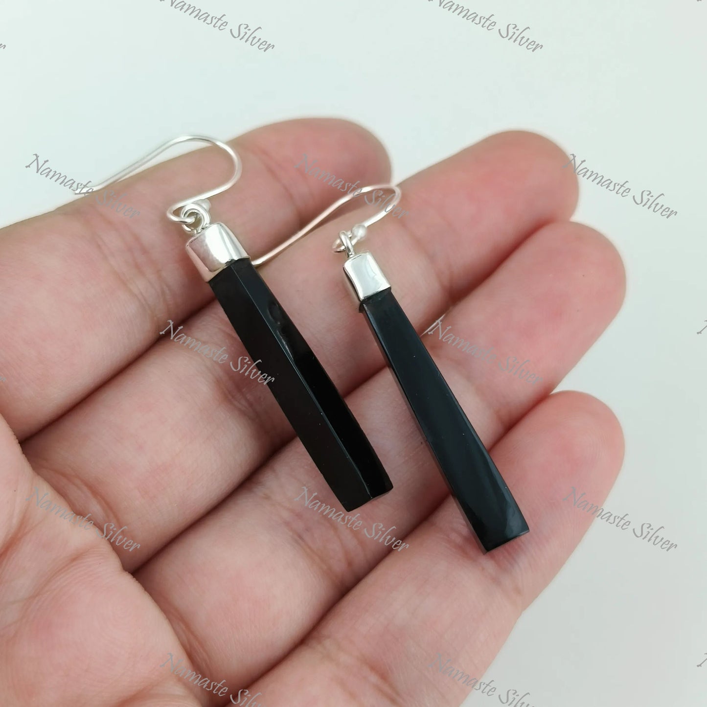 Black Onyx Earrings, 925 Sterling Silver Dangle Drop Earrings, Natural Black Onyx Long Handmade Boho Earrings, July Birthstone, Gift for Her