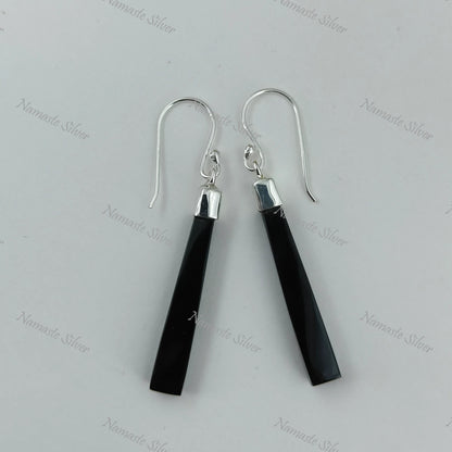 Black Onyx Earrings, 925 Sterling Silver Dangle Drop Earrings, Natural Black Onyx Long Handmade Boho Earrings, July Birthstone, Gift for Her