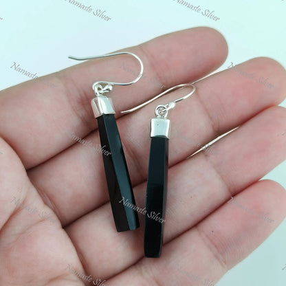 Black Onyx Earrings, 925 Sterling Silver Dangle Drop Earrings, Natural Black Onyx Long Handmade Boho Earrings, July Birthstone, Gift for Her