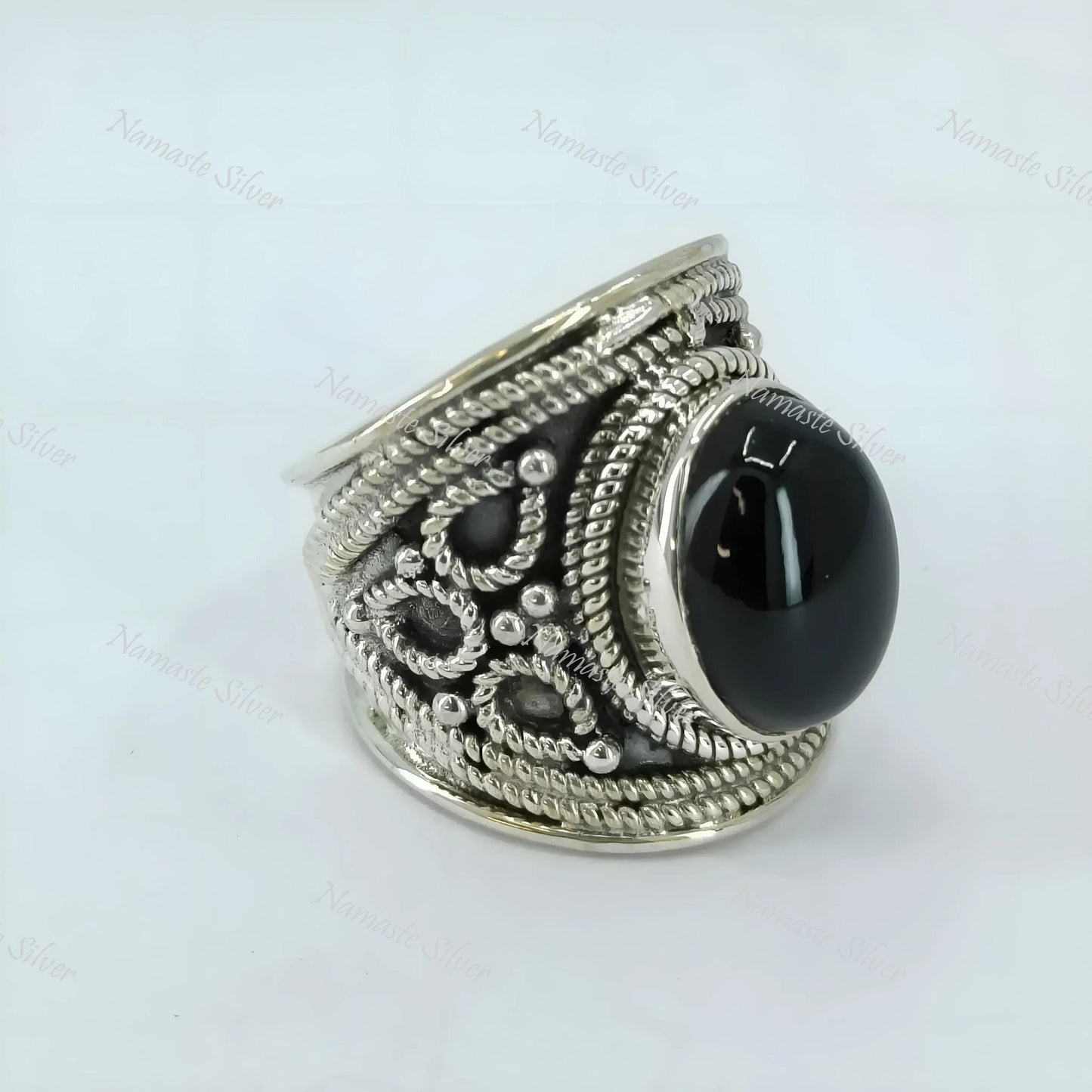 Black Onyx Ring, 925 Sterling Silver Cocktail Chunky Ring, Natural Black Onyx Oval Gemstone Handmade Jewelry, July Birthstone, Gift for Him