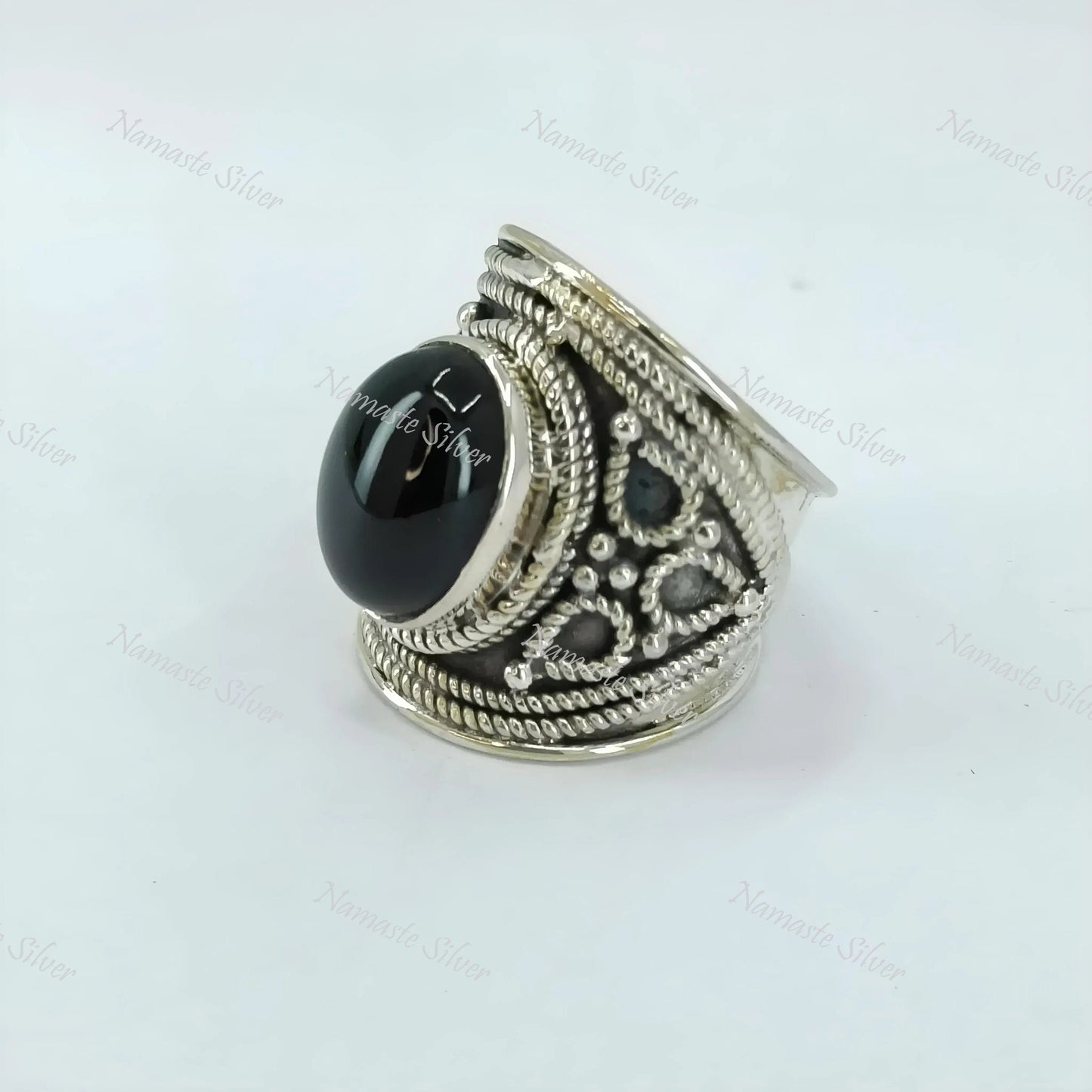 Black Onyx Ring, 925 Sterling Silver Cocktail Chunky Ring, Natural Black Onyx Oval Gemstone Handmade Jewelry, July Birthstone, Gift for Him