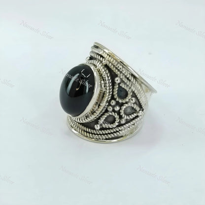 Black Onyx Ring, 925 Sterling Silver Cocktail Chunky Ring, Natural Black Onyx Oval Gemstone Handmade Jewelry, July Birthstone, Gift for Him