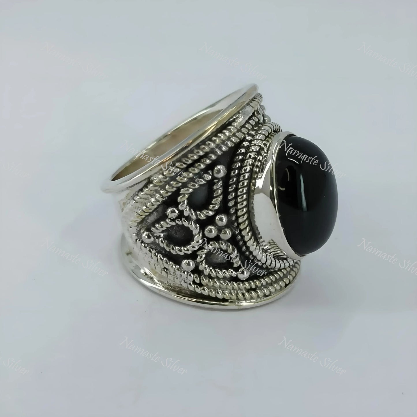 Black Onyx Ring, 925 Sterling Silver Cocktail Chunky Ring, Natural Black Onyx Oval Gemstone Handmade Jewelry, July Birthstone, Gift for Him