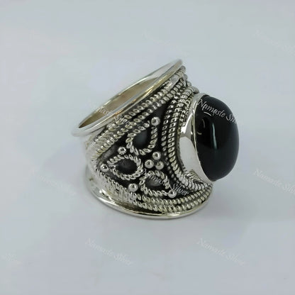 Black Onyx Ring, 925 Sterling Silver Cocktail Chunky Ring, Natural Black Onyx Oval Gemstone Handmade Jewelry, July Birthstone, Gift for Him