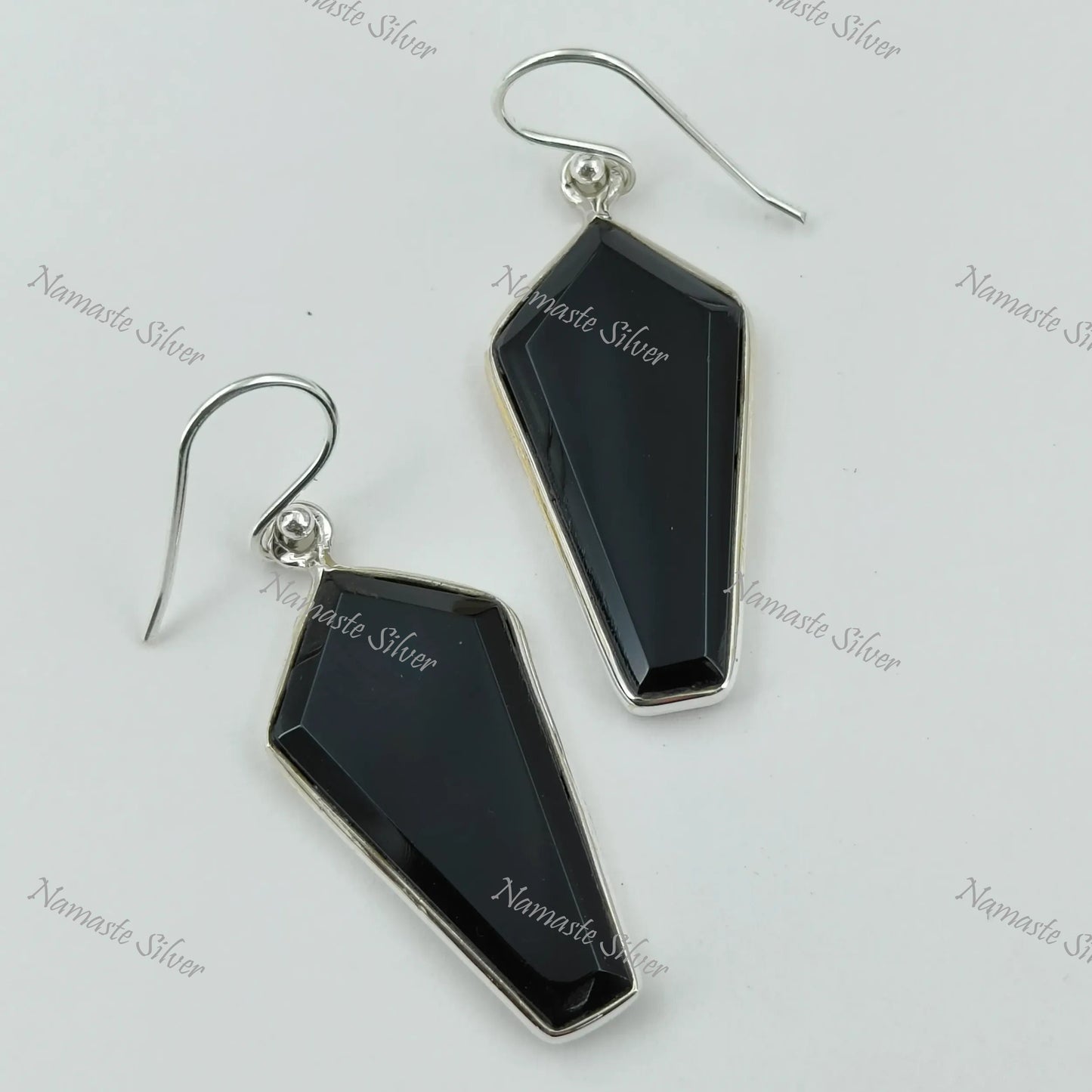 Black Onyx Earrings, Sterling Silver Dangle Drop Earrings, Natural Black Gemstone Kite Shape Handmade Jewelry, July Birthstone, Gift for Her