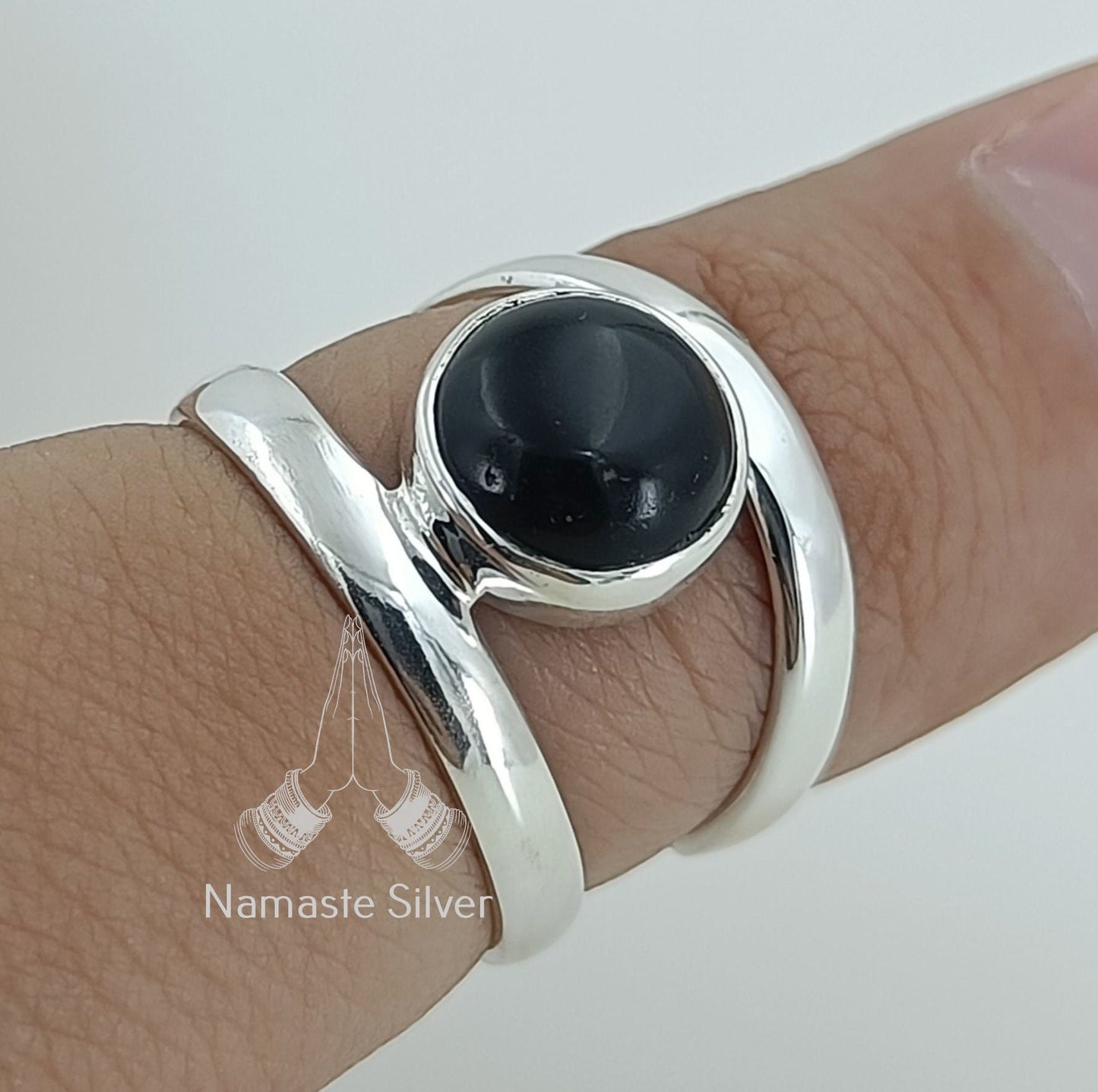 Black Onyx Ring, 925 Sterling Silver Handmade Statement Promise Ring, Natural Black Gemstone Round Jewelry, July Birthstone, Gift for her