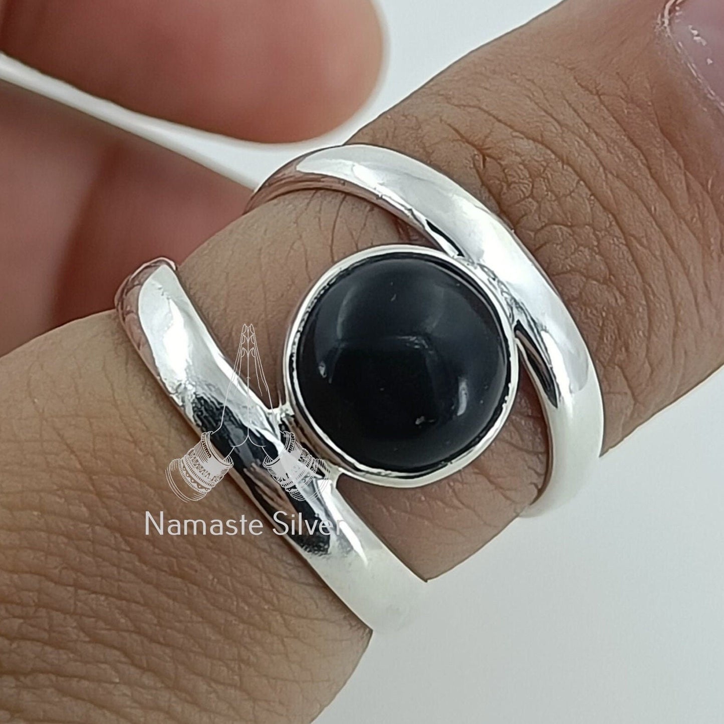 Black Onyx Ring, 925 Sterling Silver Handmade Statement Promise Ring, Natural Black Gemstone Round Jewelry, July Birthstone, Gift for her