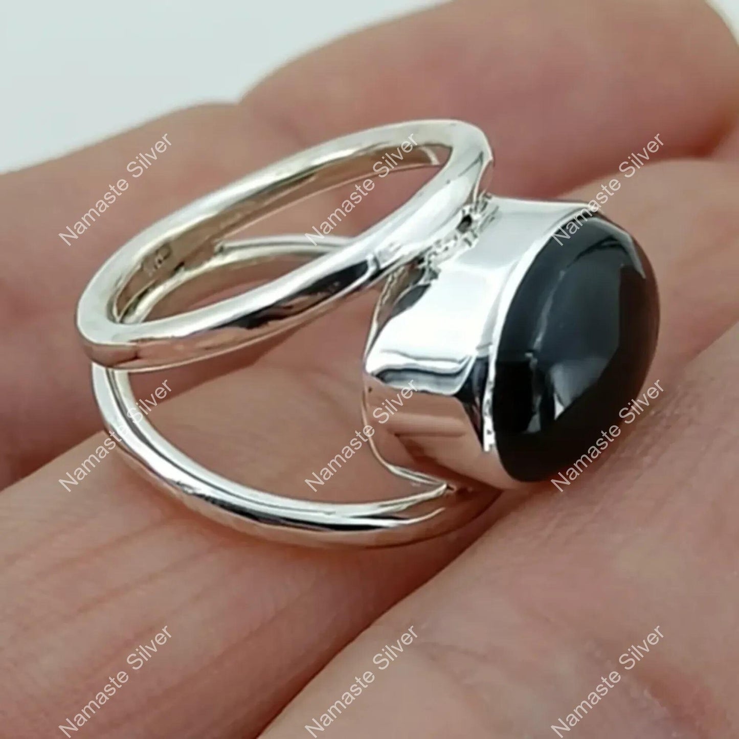 Black Onyx Ring, 925 Sterling Silver Statement Promise Ring, Natural Onyx Gemstone Oval Handmade Boho Jewelry, July Birthstone, Gift for her