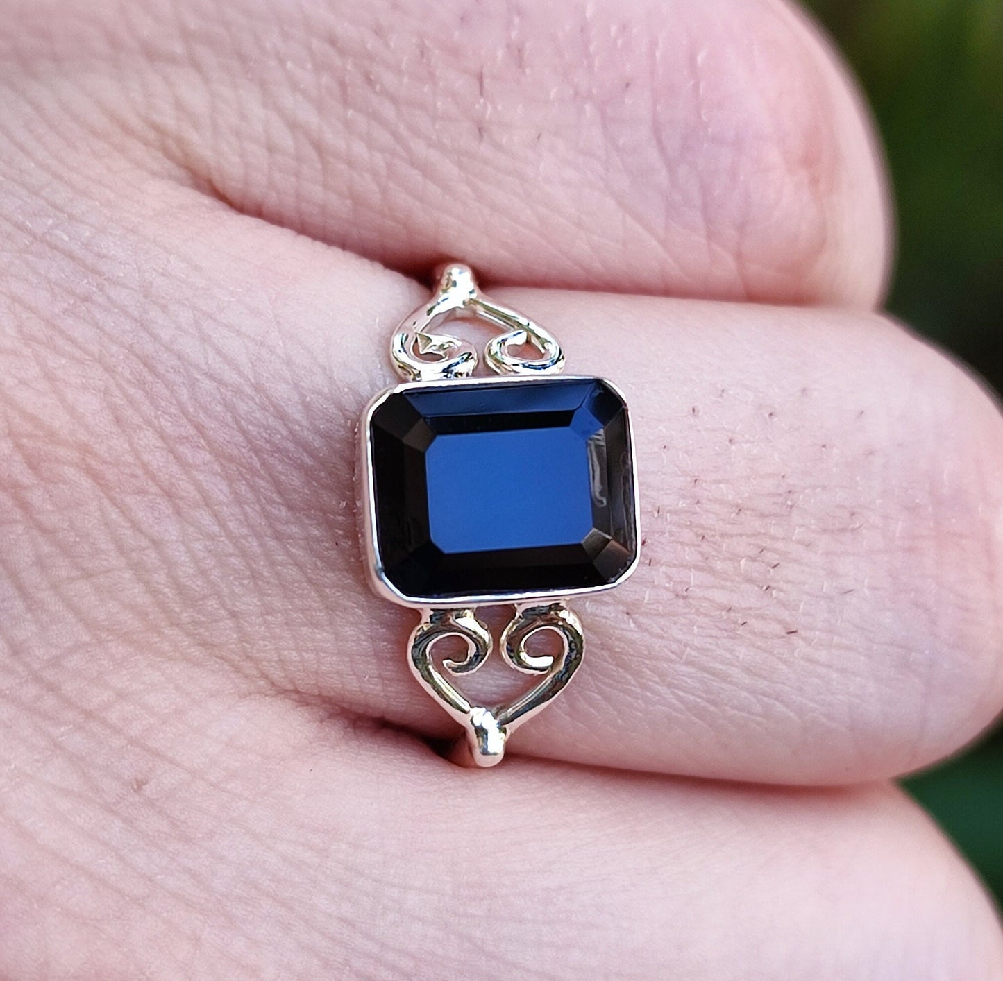 Black Onyx Ring, 925 Sterling Silver Promise Heart Ring, Natural Black Onyx Octagon Handmade Jewelry, July Birthstone, Boho Gift for Her