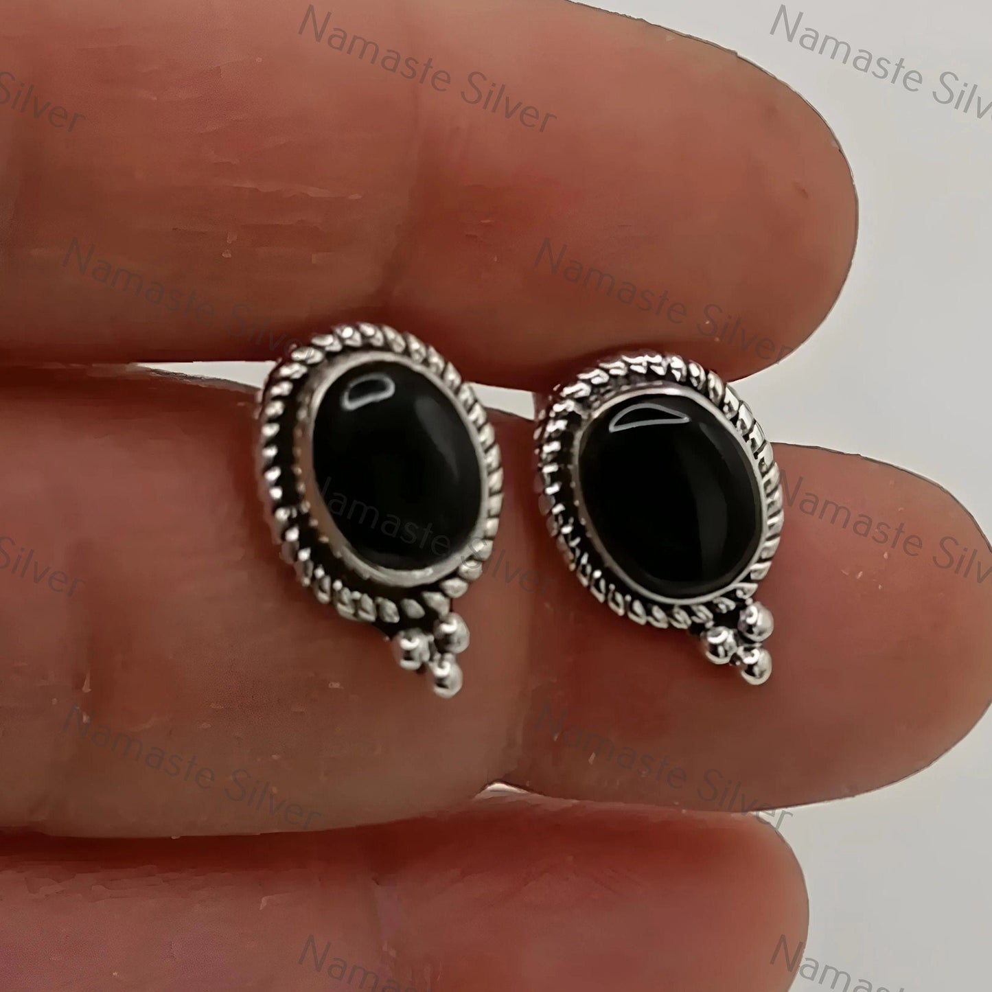 Black Onyx Earrings, 925 Sterling Silver Stud Posts, Natural Black Onyx Oval Handmade Gemstone Jewelry, July Birthstone, Unique Gift for Her