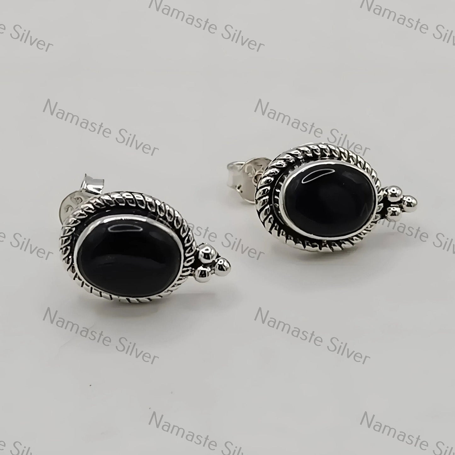 Black Onyx Earrings, 925 Sterling Silver Stud Posts, Natural Black Onyx Oval Handmade Gemstone Jewelry, July Birthstone, Unique Gift for Her